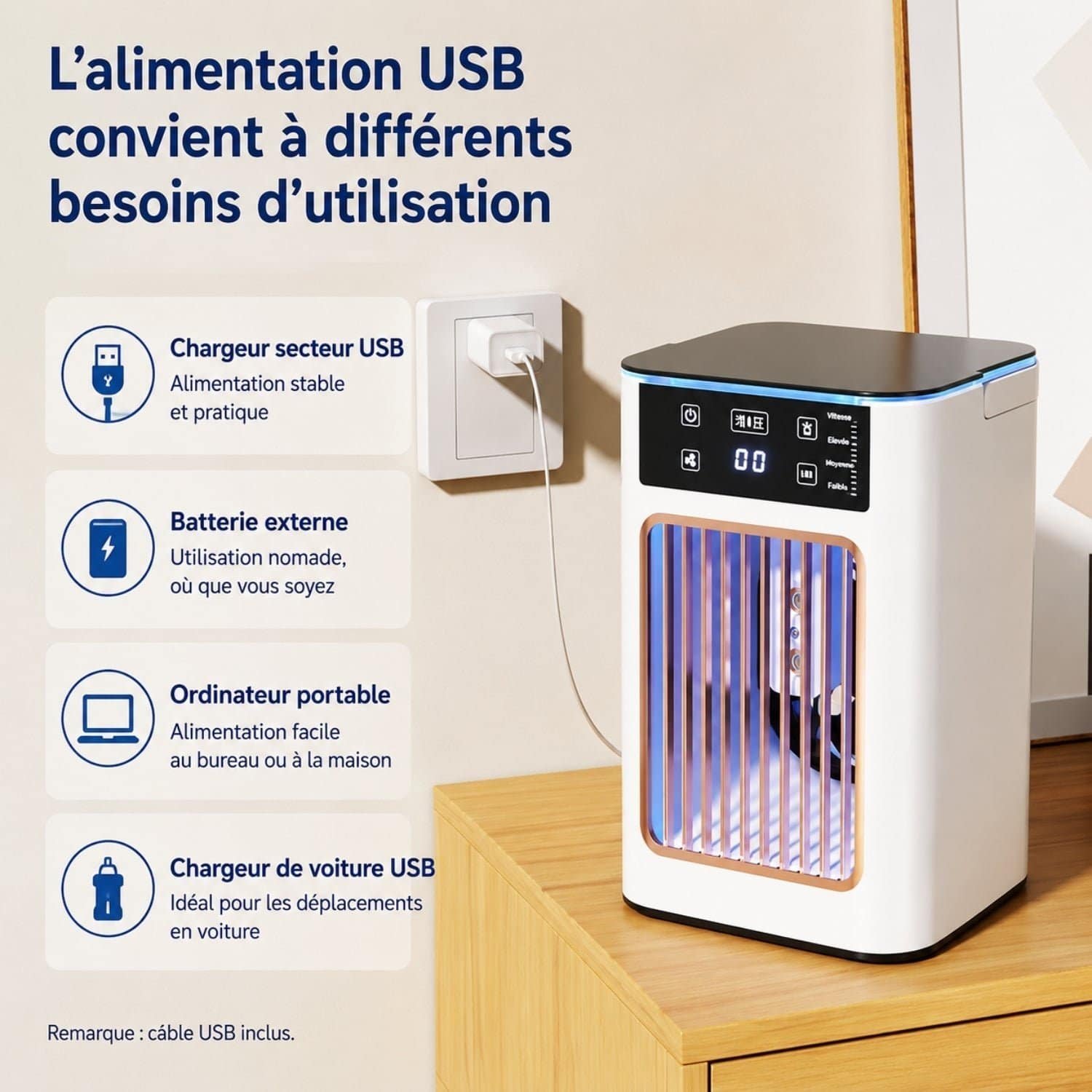 Rafraîchisseur d’Air USB Silencieux avec Brumisation – Ventilateur de Bureau Compact – Image 11