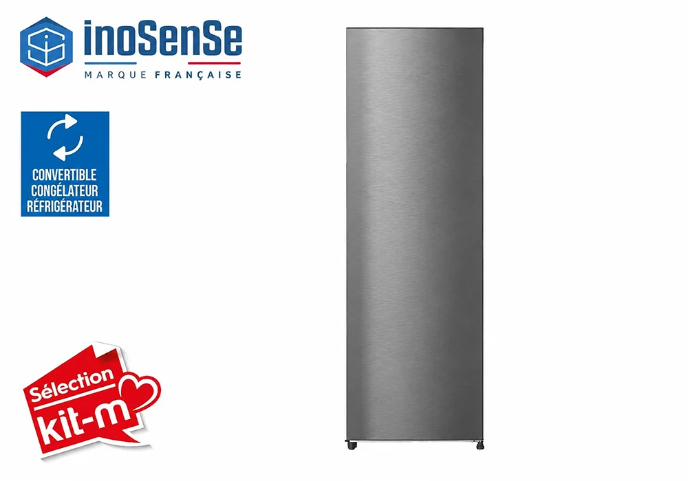 Congélateur Armoire 1 Porte Dark Inox Convertible en Réfrigérateur 206L InoSense – Image 2
