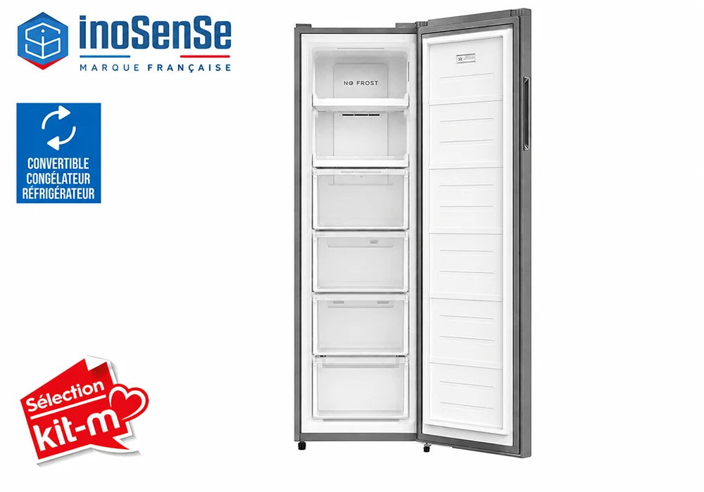 Congélateur Armoire 1 Porte Dark Inox Convertible en Réfrigérateur 206L InoSense – Image 3