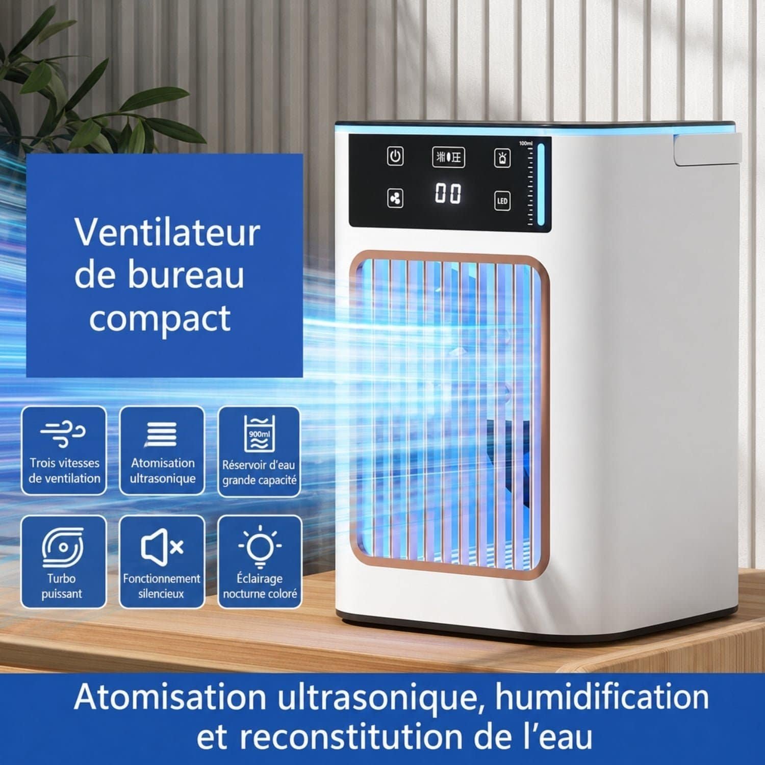 Rafraîchisseur d’Air USB Silencieux avec Brumisation – Ventilateur de Bureau Compact – Image 7