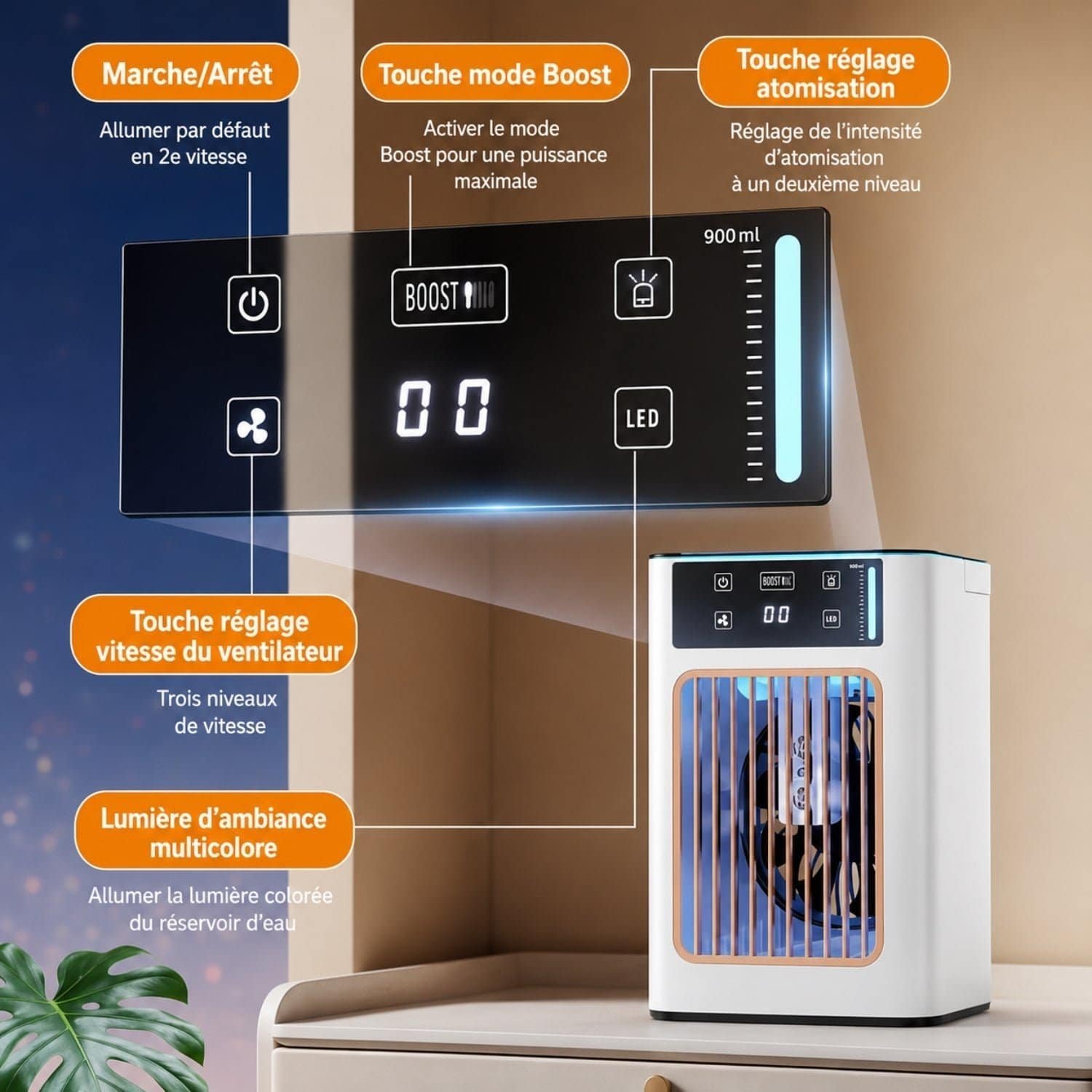 Rafraîchisseur d’Air USB Silencieux avec Brumisation – Ventilateur de Bureau Compact – Image 10