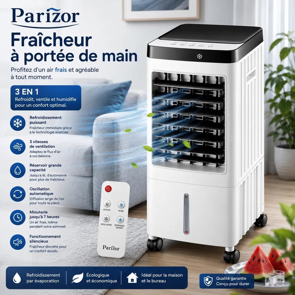 Climatiseur Mobile Sans Évacuation 10 L – Rafraîchisseur d’Air Silencieux avec Télécommande – Image 5