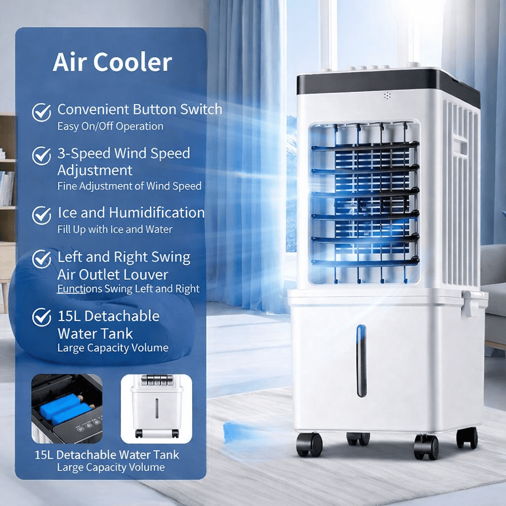 Climatiseur Mobile Sans Évacuation 3-en-1 – Rafraîchisseur d’Air sur Roulettes avec Télécommande – Image 6