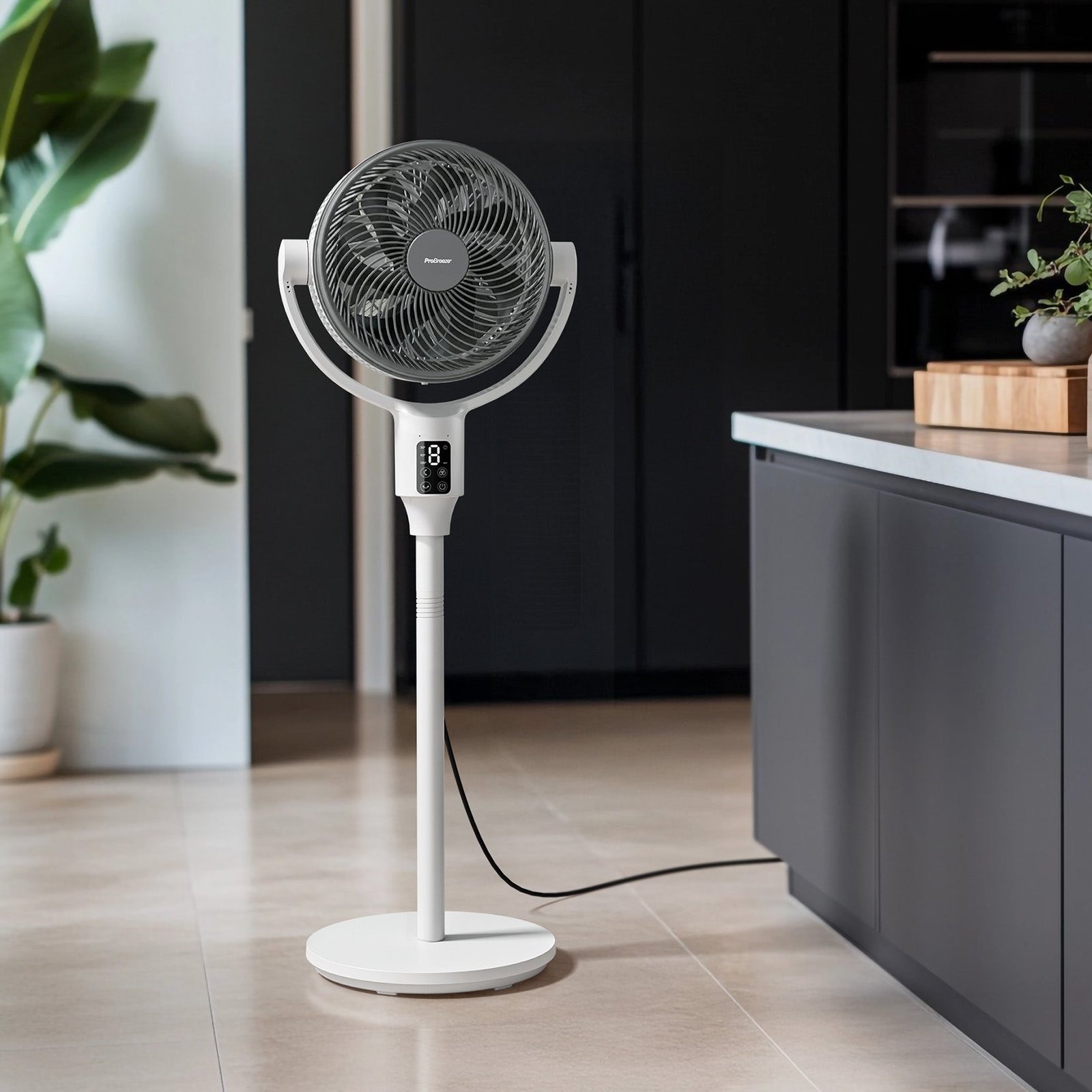 AirFlo Plus™ Ventilateur sur pied hybride intelligent 44″ – Circulateur d’air ultra-silencieux – Blanc/Gris – Image 4
