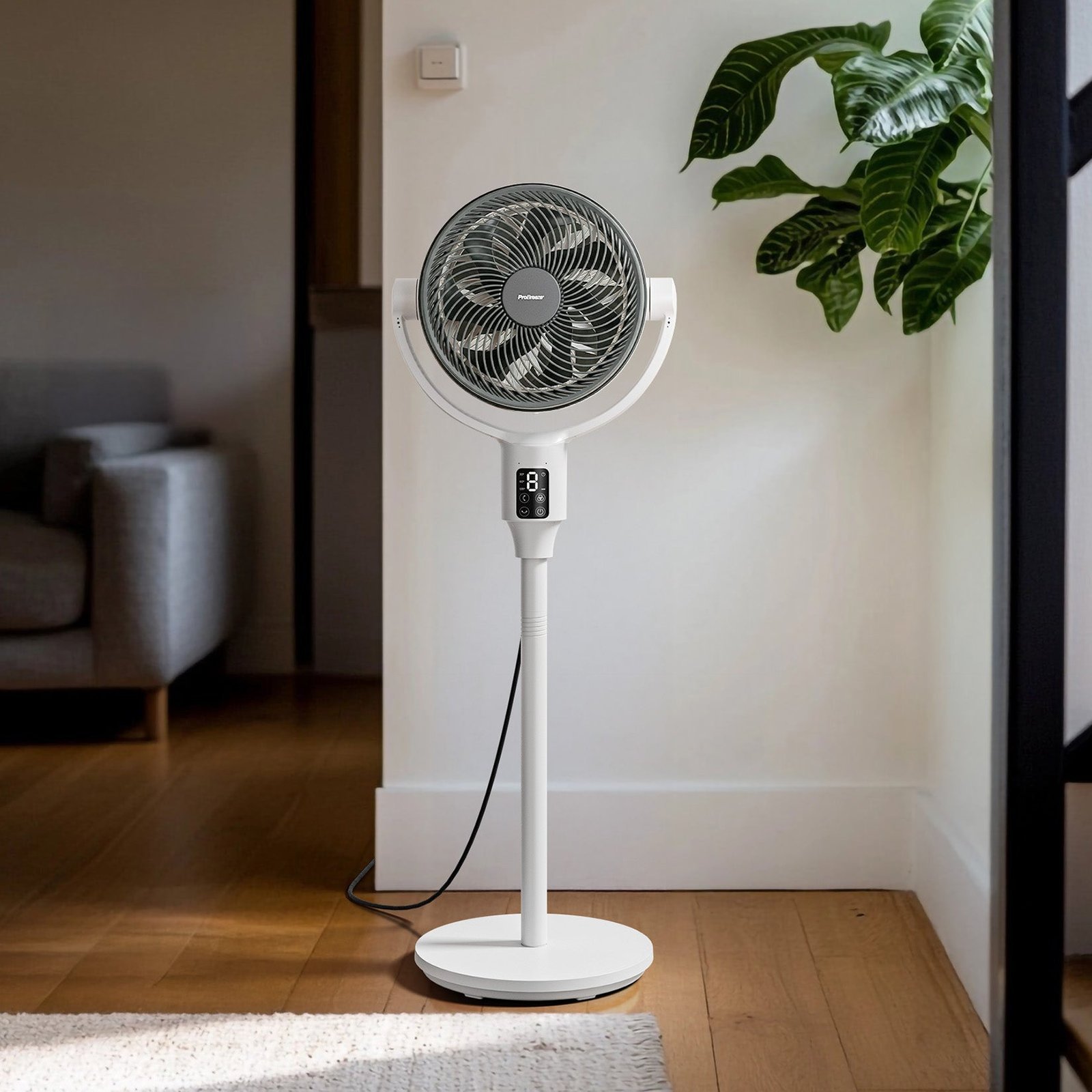 AirFlo Plus™ Ventilateur sur pied hybride intelligent 44″ – Circulateur d’air ultra-silencieux – Blanc/Gris – Image 3