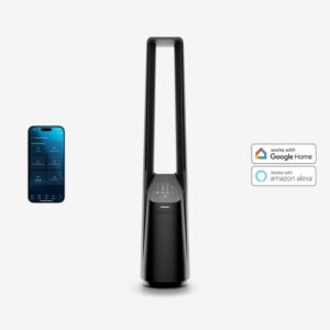 Ventilateur colonne sans pales 40″ avec contrôle par application intelligente – Noir