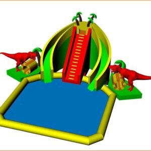 Parc aquatique portable avec toboggan gonflable sur le thème des dinosaures et piscine — WP25