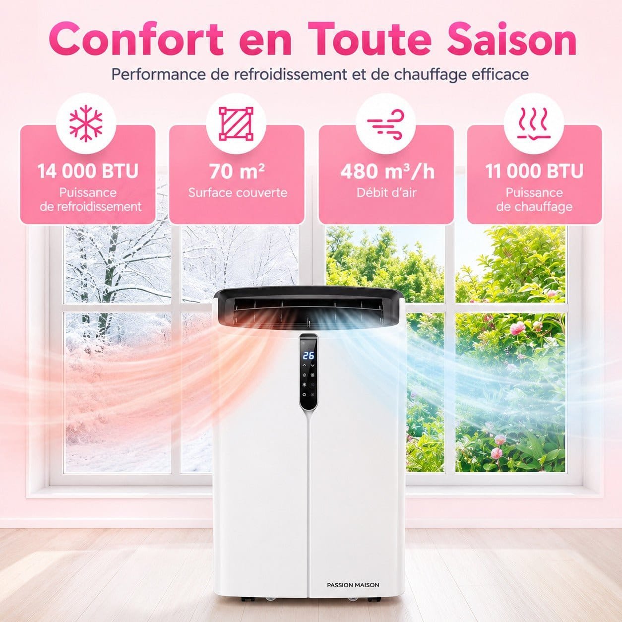 Climatiseur Mobile Réversible 14000 BTU Passion Maison Polar 14 – Wi-Fi, 5-en-1, Chauffage, Déshumidificateur & Kit Fenêtre – Image 4