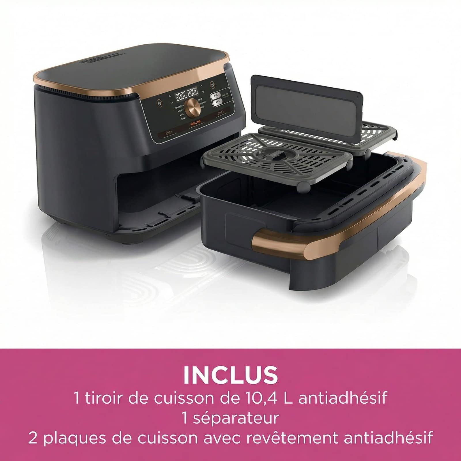 Friteuse Sans Huile Double Zone 10,4L – Air Fryer avec Séparateur Amovible – Image 2