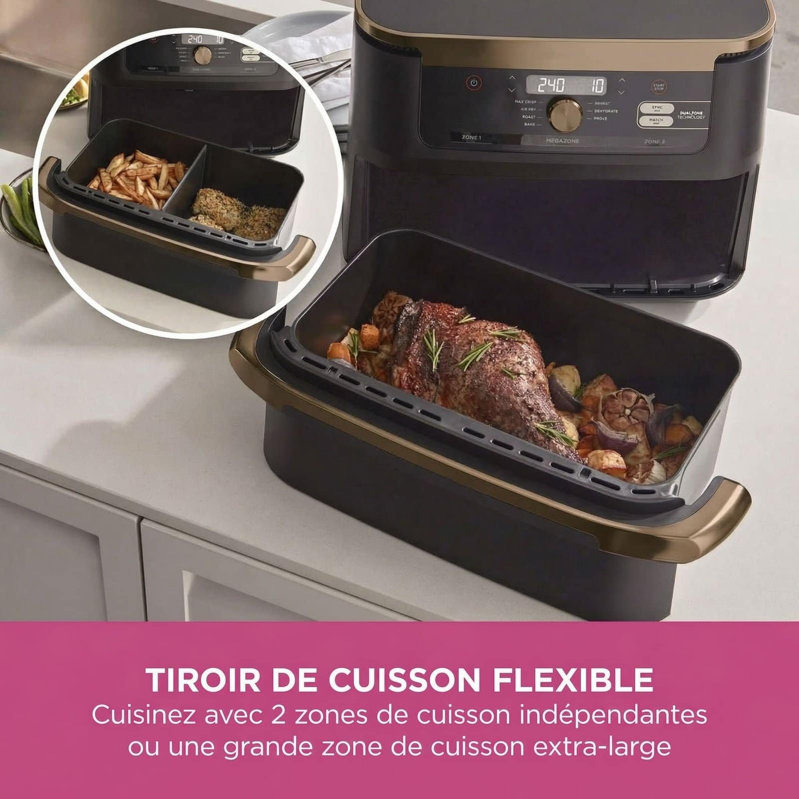 Friteuse Sans Huile Double Zone 10,4L – Air Fryer avec Séparateur Amovible – Image 3
