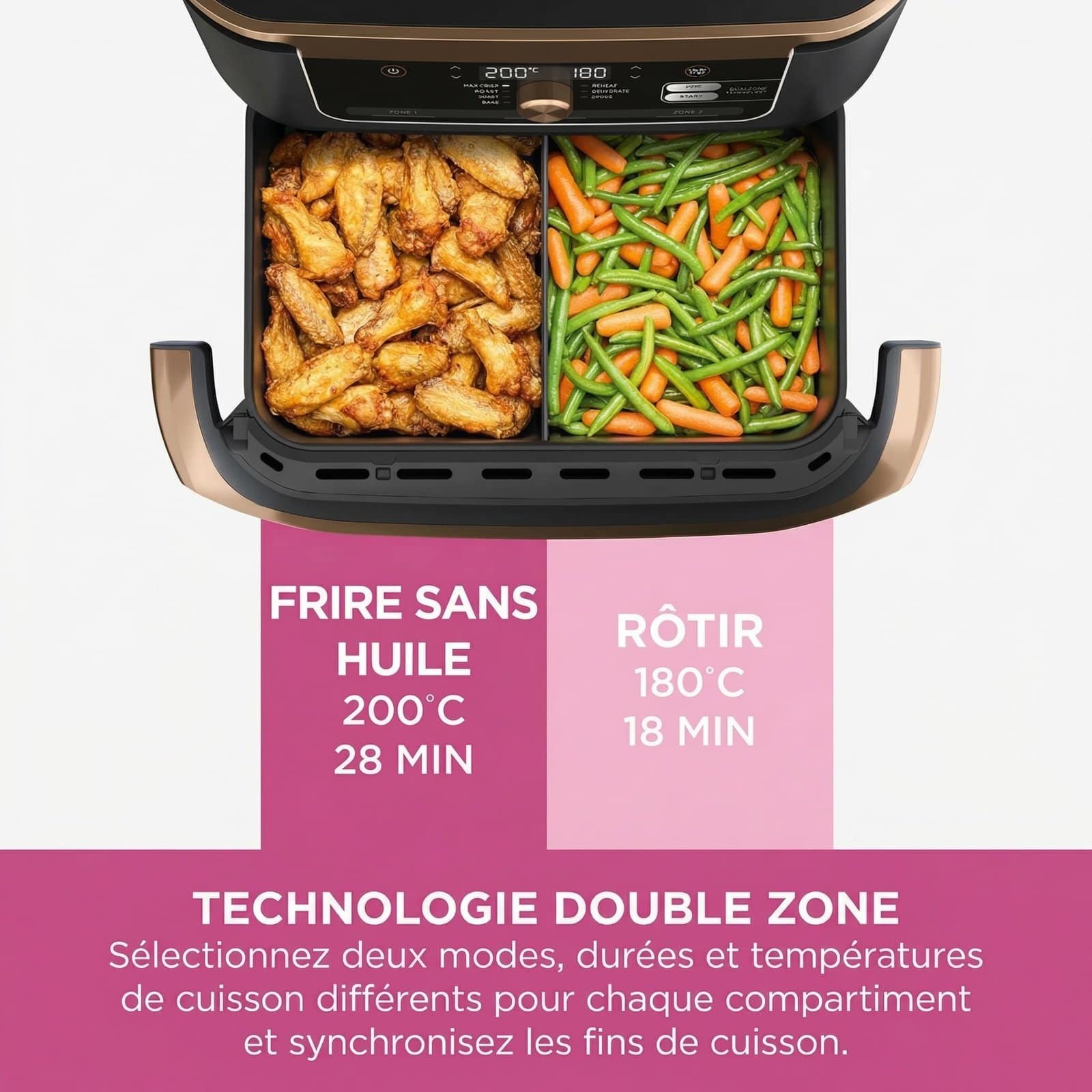 Friteuse Sans Huile Double Zone 10,4L – Air Fryer avec Séparateur Amovible – Image 6