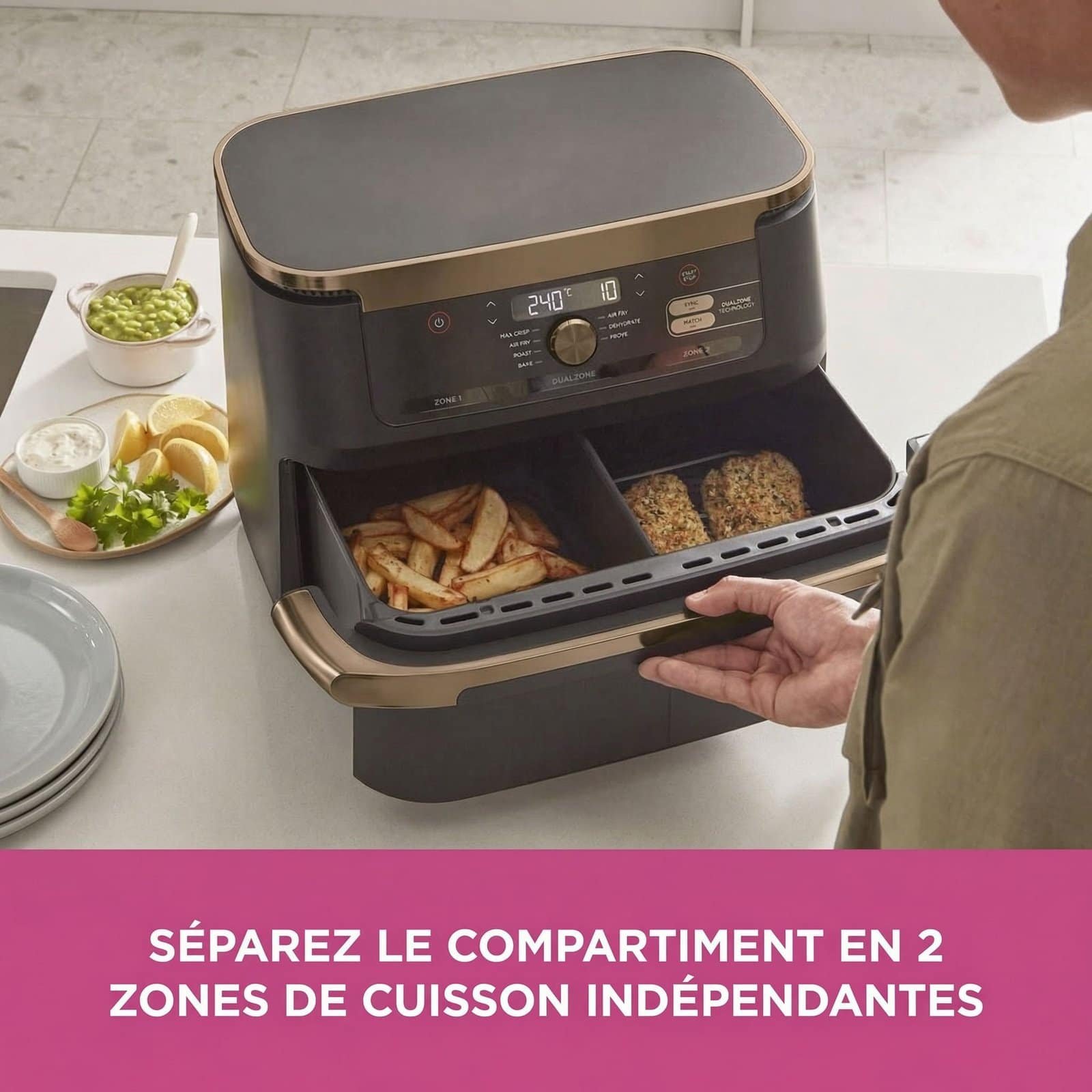 Friteuse Sans Huile Double Zone 10,4L – Air Fryer avec Séparateur Amovible – Image 7