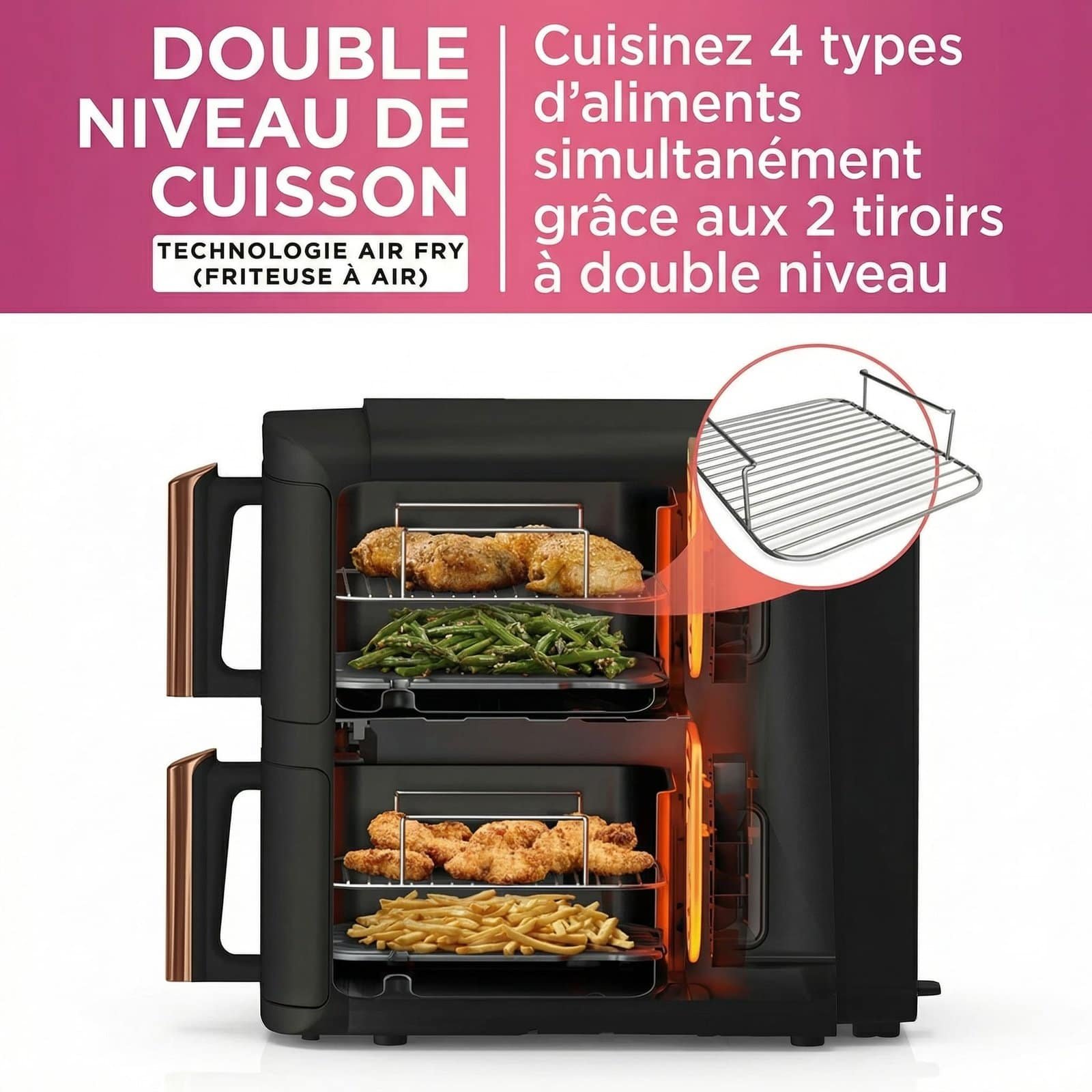 Air Fryer Double Tiroir Vertical 9,5L – Friteuse Sans Huile – Image 5